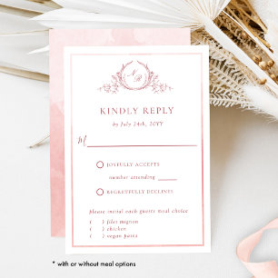 Elegant Blush Pink Monogram met Waterverf RSVP Kaartje