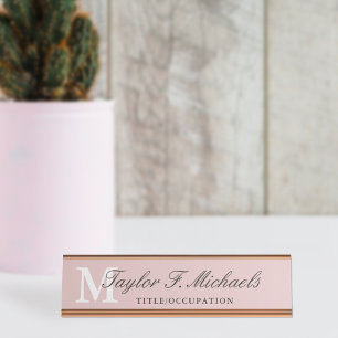 Elegant Blush Pink Monogram & Naam Bureau Naambordje