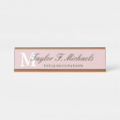 Elegant Blush Pink Monogram & Naam Bureau Naambordje (Voorkant)