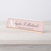 Elegant Blush Pink Monogram & Naam Bureau Naambordje (Voorkant)