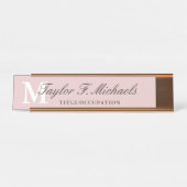 Elegant Blush Pink Monogram & Naam Bureau Naambordje (Voorkant)