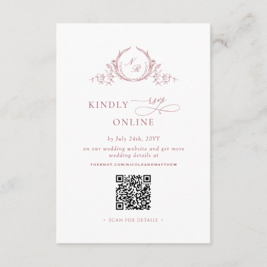 Elegant Blush Pink Monogram RSVP Online QR-code Informatiekaartje (Voorkant)