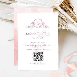 Elegant Blush Pink Monogram RSVP Online QR-code Informatiekaartje