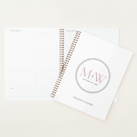 Elegant Blush Pink Monogram Weddenschap Planner (Display)