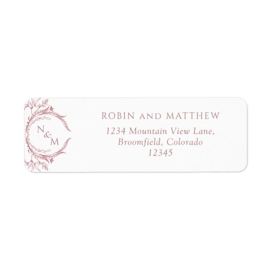 Elegant Blush Pink Monogram Weddenschap Retouradre Etiket (Voorkant)