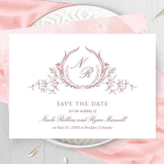 Elegant Blush Pink Monogram Wedding, Calligrafie Save The Date
