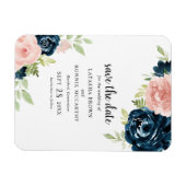 Elegant Blush Pink Navy Blue Floral Save the Date Magneet (Horizontaal)