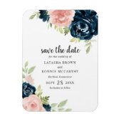 Elegant Blush Pink Navy Blue Floral Save the Date Magneet (Verticaal)
