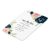 Elegant Blush Pink Navy Blue Floral Save the Date Magneet (Linkerzijde)