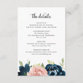 Elegant Blush Pink Navy Blue Floral Wedding Informatiekaartje (Voorkant)