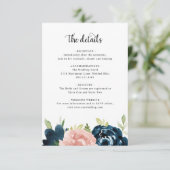 Elegant Blush Pink Navy Blue Floral Wedding Informatiekaartje (Staand voorkant)