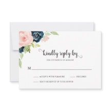 Elegant Blush Pink Navy Blue Floral Wedding