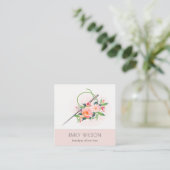 Elegant Blush Pink Needle Waterverf Floral Tailor Vierkante Visitekaartje (Staand voorkant)
