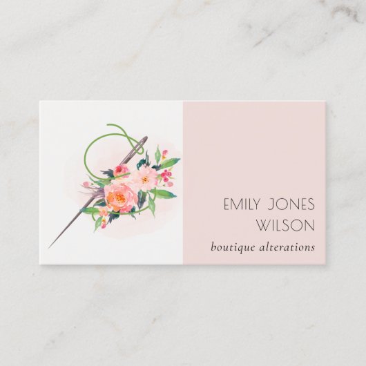 Elegant Blush Pink Needle Waterverf Floral Tailor Visitekaartje (Voorkant)