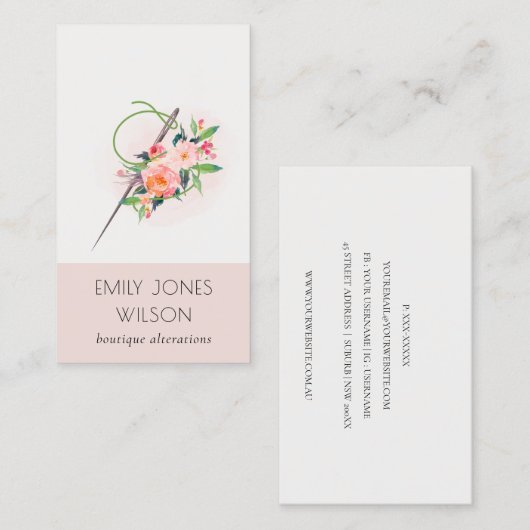 Elegant Blush Pink Needle Waterverf Floral Tailor Visitekaartje (Voorkant / Achterkant)