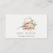 Elegant Blush Pink Needle Waterverf Floral Tailor Visitekaartje (Voorkant)