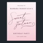 Elegant Blush Pink Ombre Script Sweet Sixteen Poster<br><div class="desc">This cute welcome poster features a blush pink and white color gradient background. A girly script font tells you it's a sweet sixteen, and you can edit the text for the birthday girl's name and the date. You can also replace the background with your own photo. Styled to be minimalist...</div>