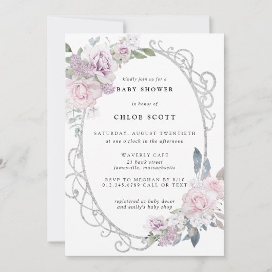 Elegant Blush Pink Paars Floral Baby shower Kaart (Voorkant)