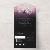 Elegant Blush Pink Paars Heart Leaf Tree Weddensch All In One Uitnodiging (Binnen)