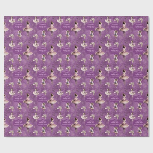 Elegant Blush Pink Paars Name Age Text Ballet Cadeaupapier (Vlak)