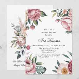 Elegant Blush Pink Painted Floral Vrijgezellenfees Kaart