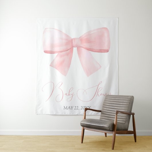 Elegant Blush Pink Pastel Bow Baby shower Wandkleed (In situ)