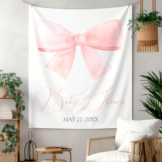 Elegant Blush Pink Pastel Bow Baby shower Wandkleed
