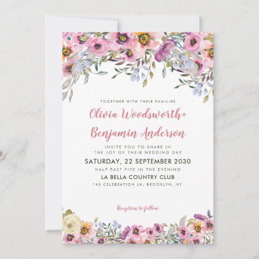 Elegant Blush Pink Peach Lavender Floral Wedding Kaart (Voorkant)