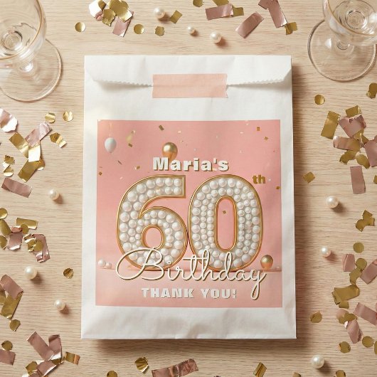 Elegant Blush Pink Pearl And Gold 60th Birthday Bedankzakje