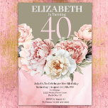 Elegant Blush Pink Peony 40th Birthday Kaart<br><div class="desc">Elegant Blush Pink Peony Flower 40th Birthday Invitation For Women. Easy To Change The Sample Text To Your Own By Clicking Personalize. Click Personalize/Edit With Design Tool To Change The Font Type,  Font Color,  Font Size,  Or To Add/Delete/Change The Text Or Design Elements.</div>