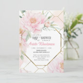 Elegant Blush Pink Peony Baby shower Waterverf Kaart (Staand voorkant)