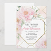 Elegant Blush Pink Peony Baby shower Waterverf Kaart (Voorkant / Achterkant)