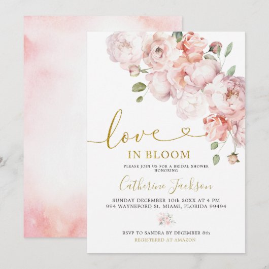 Elegant Blush Pink Peony Bloemenliefde in Bloom Kaart (Voorkant / Achterkant)