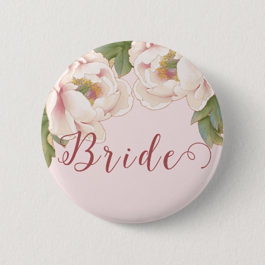 Elegant Blush Pink Peony Floral Bride Button (Voorkant)