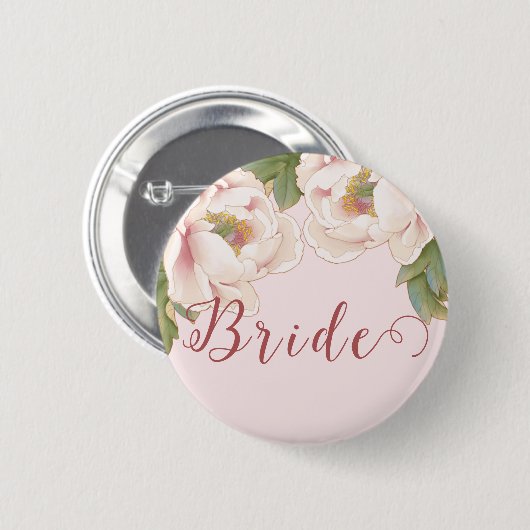 Elegant Blush Pink Peony Floral Bride Button (Voorkant /achterkant)