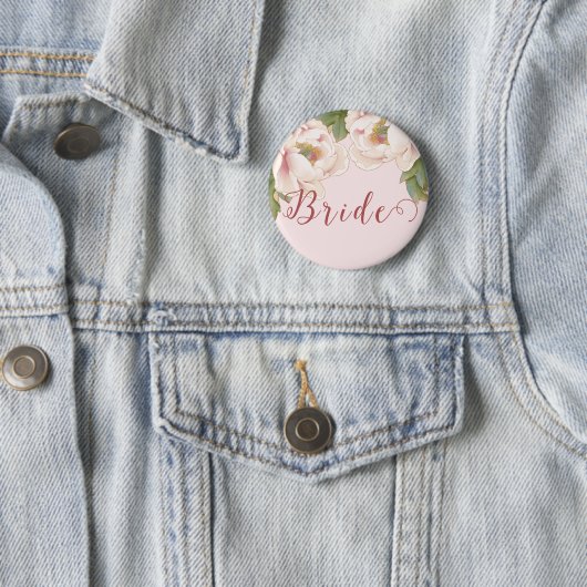 Elegant Blush Pink Peony Floral Bride Button (In situ)