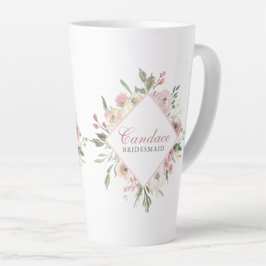 Elegant Blush Pink Peony Floral Custom Bridesmaid Latte Mok (Rechterhoek)