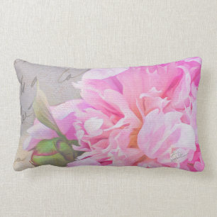 Elegant Blush Pink Peony Floral French Script Kussen