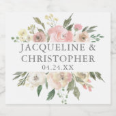 Elegant Blush Pink Peony Floral Garden Wedding Sparkling Wijnetiket (Enkel label)