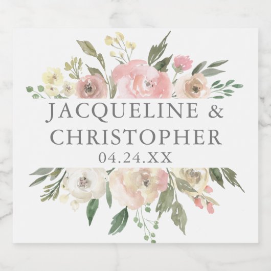 Elegant Blush Pink Peony Floral Garden Wedding Sparkling Wijnetiket (Enkel label)