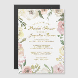 Elegant Blush Pink Peony Floral Gold Vrijgezellenf Magnetische Uitnodiging