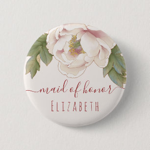 Elegant Blush Pink Peony Floral Maid of Honor Ronde Button 5,7 Cm