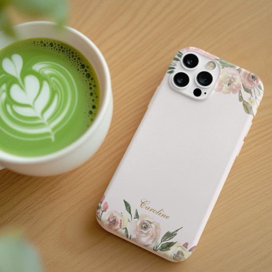 Elegant Blush Pink Peony Floral Monogram iPhone Hoesje