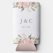 Elegant Blush Pink Peony Floral Monogram Weddensch Seltzer Blikjeskoeler (Achterkant)