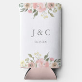 Elegant Blush Pink Peony Floral Monogram Weddensch Seltzer Blikjeskoeler (Voorkant)