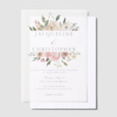 Elegant Blush Pink Peony Floral Spring Wedding Vellum Uitnodigingen (Offset)