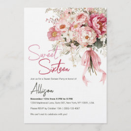 Elegant Blush Pink Peony Floral Sweet Sixteen Kaart