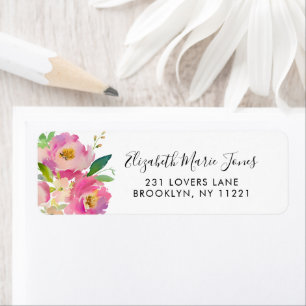 Elegant Blush Pink Peony Floral Waterverf Label