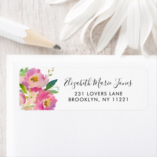 Elegant Blush Pink Peony Floral Waterverf Label (Insitu)