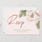 Elegant Blush Pink Peony Floral Wedding RSVP Kaart (Voorkant)
